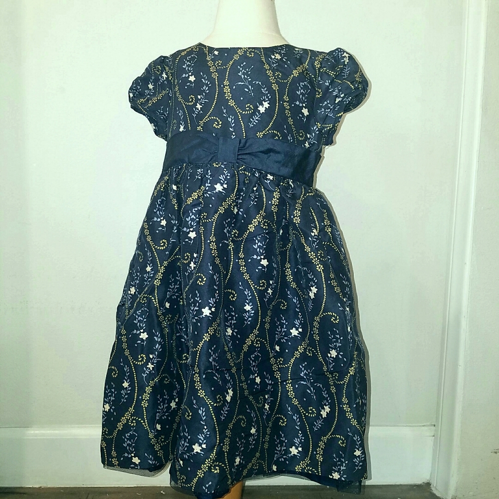 Janie and Jack Floral Navy Silk Dress size 4